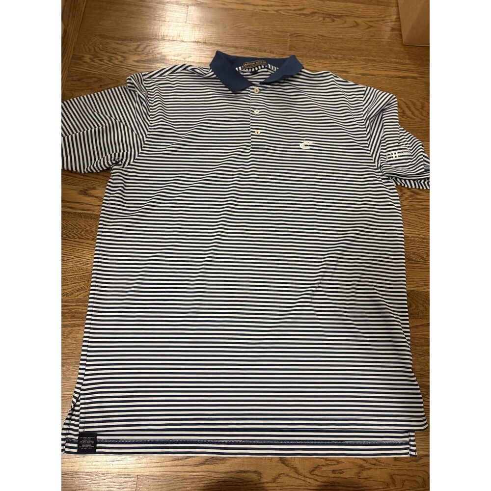 Peter Millar Summer Comfort Golf Polo Shirt Striped White/Blue Mens Size *Large